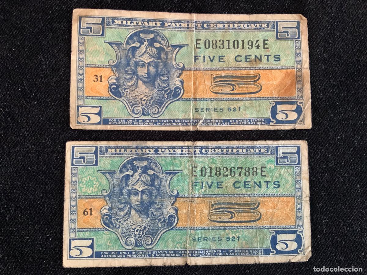 Billetes extranjeros: Lote de 2 billetes 5 cents 1954, military payment certificate usa.