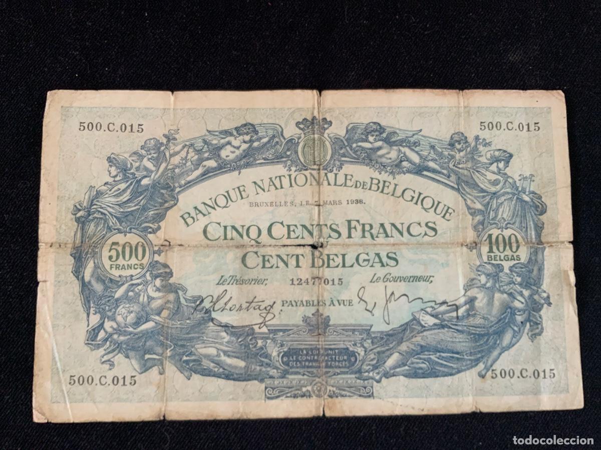 Billetes extranjeros: Billete de 500 francs 100 belgas, 1938, Belgica.
