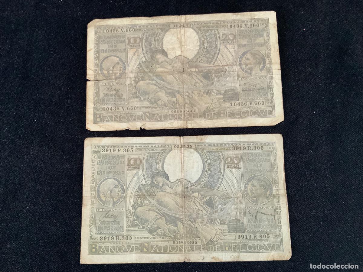 Billetes extranjeros: Lote de 2 billetes , Belgica , 100 francs 20 belgas, 1943.