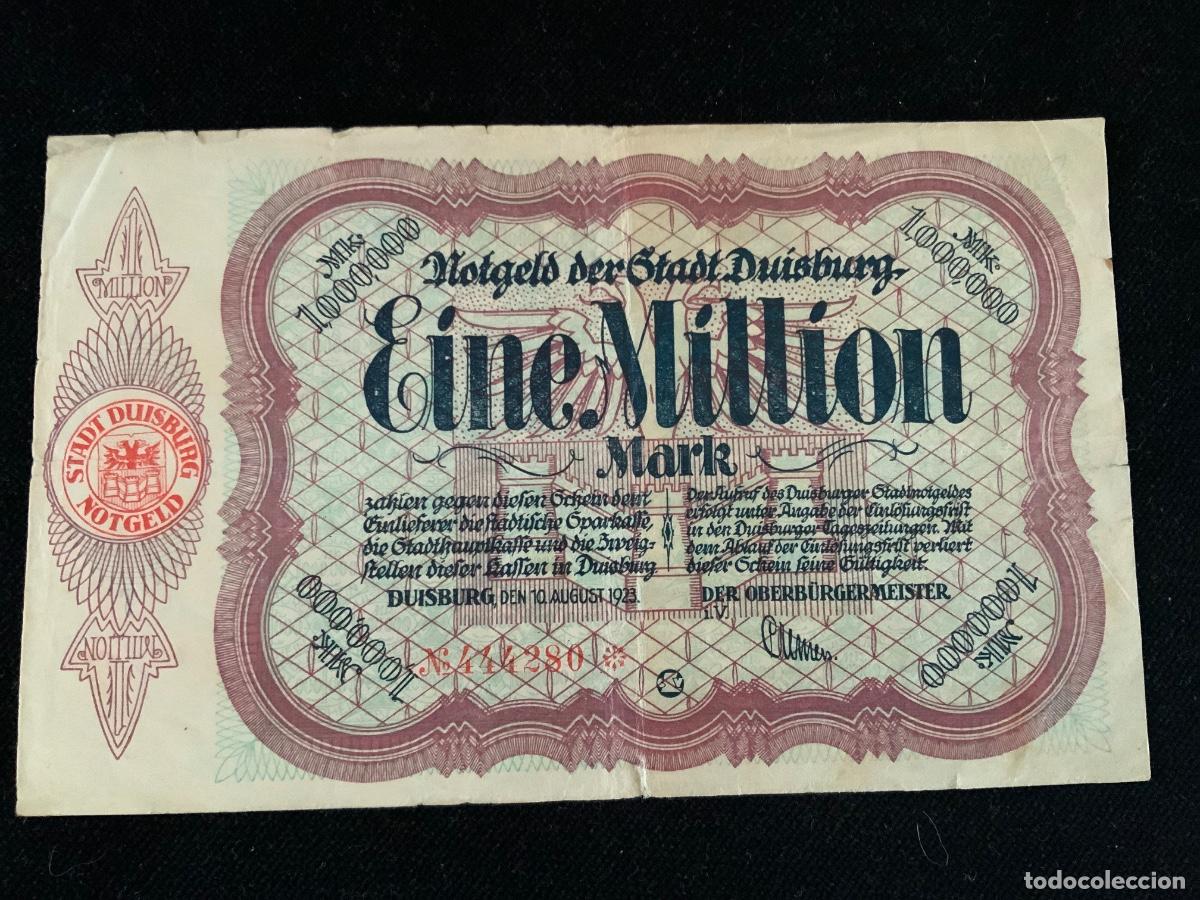 Billetes extranjeros: Billete de 1000000 mark, Duisburg 1923.