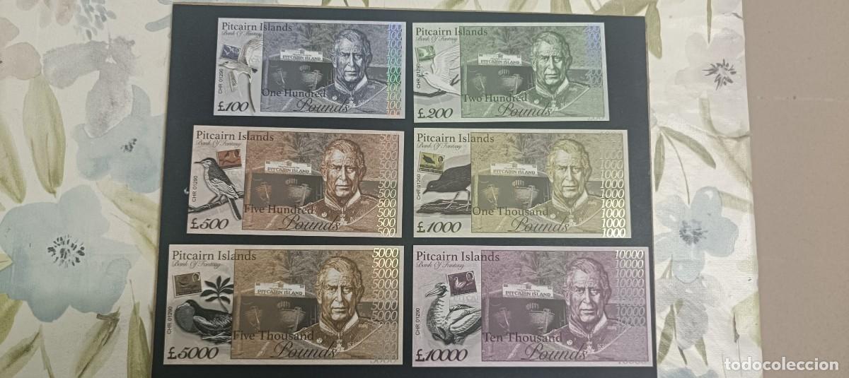 Billetes extranjeros: ISLAS PITCAIRN SERIE FANTASIA DE 100,200,500,1000,5000 Y 10000 LIBRAS S/C (CARLOS DE INGLATERRA)