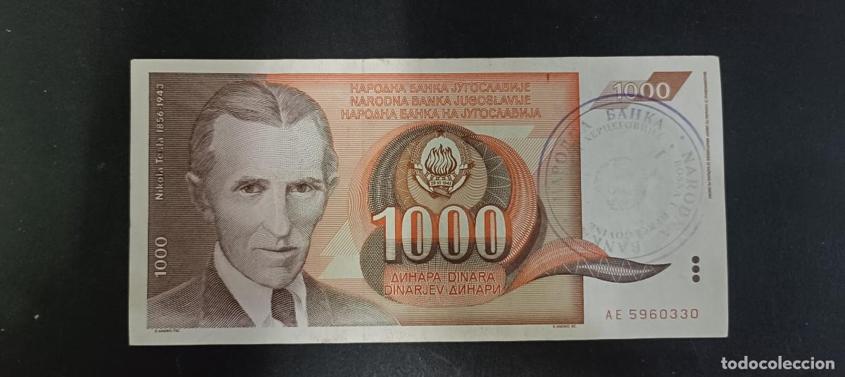 Billetes extranjeros: BOSNIA HERZEGOVINA 1000 DINARA 1992 RESELLADOS MBC P=2