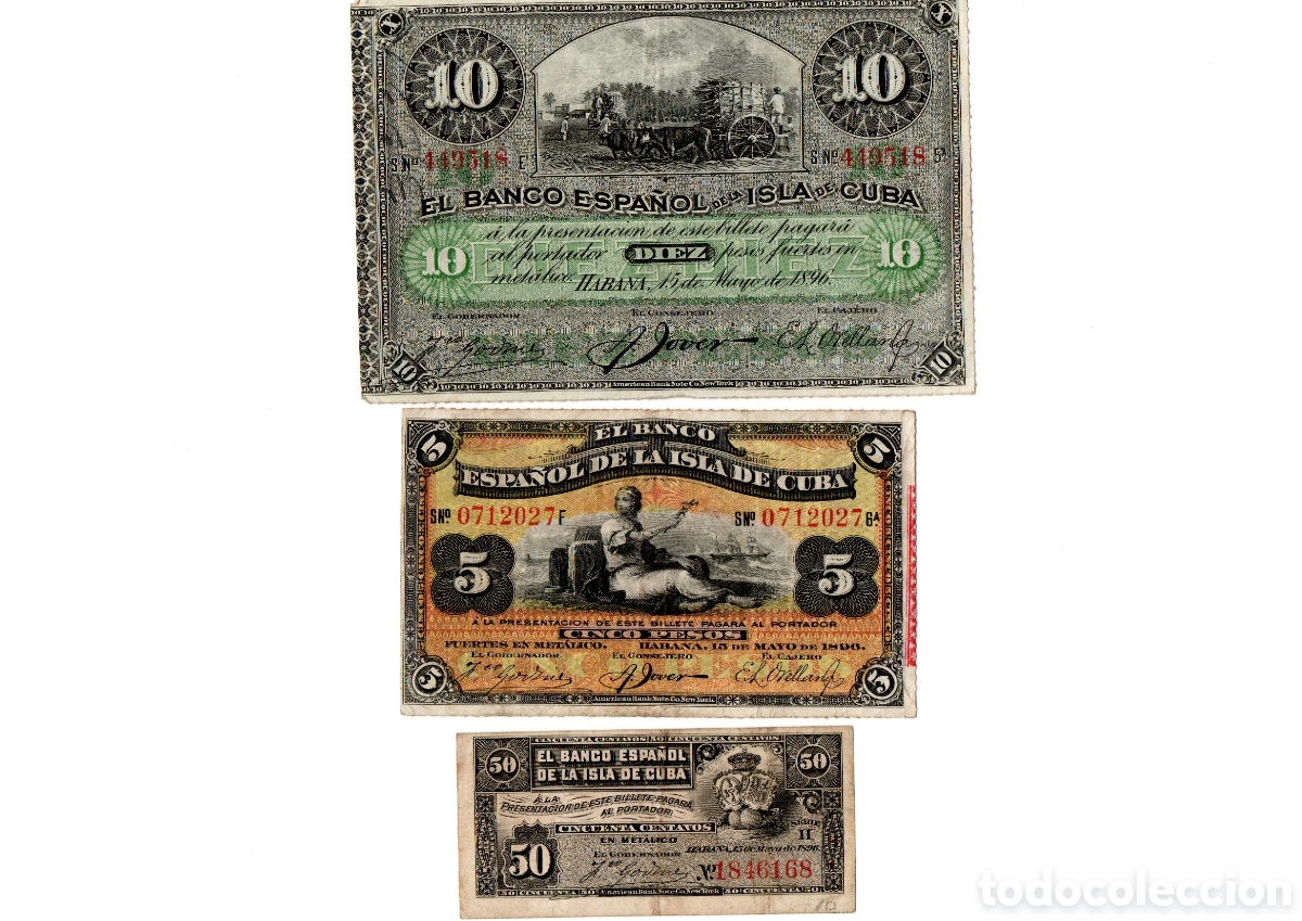 Billetes extranjeros: Lote 3 Billetes Banco Espa&ntilde;ol Isla de Cuba MBC