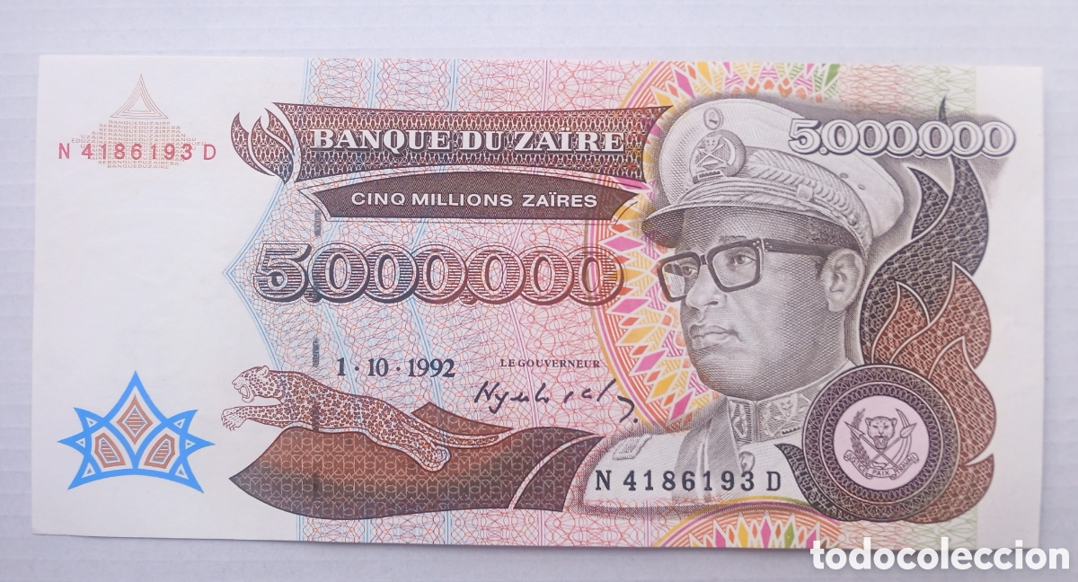 Billetes extranjeros: Zaire - 5000000 Zaires 1992 - N4186193D - SC