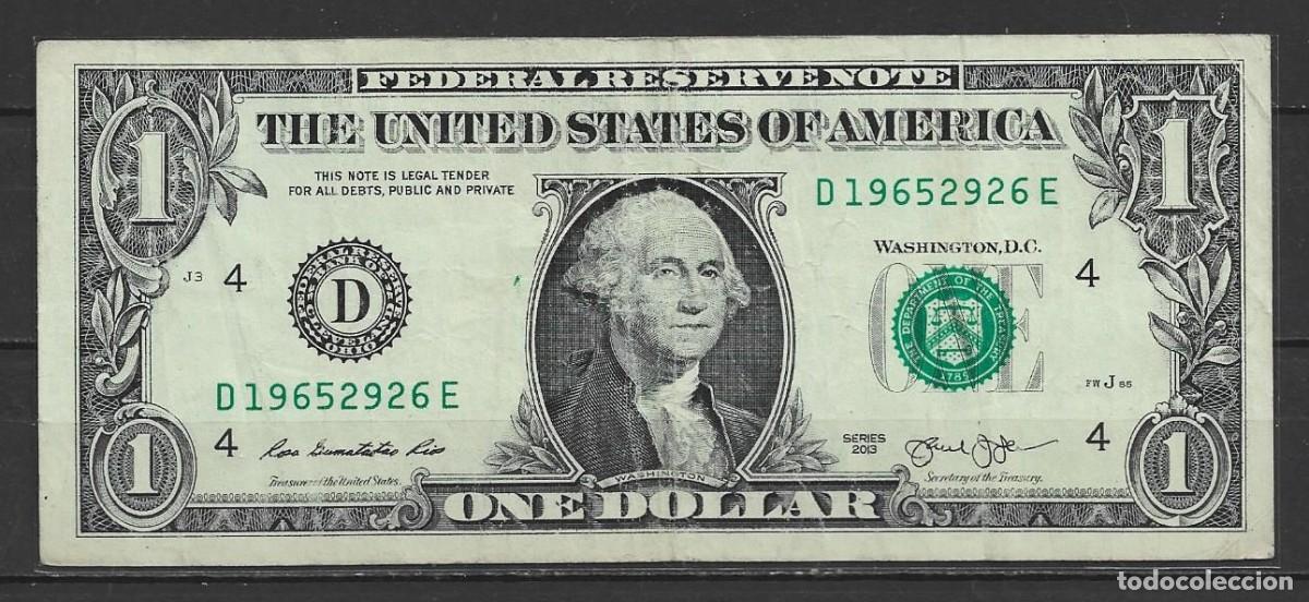 Billetes extranjeros: Billete de EE.UU 1$ 2013 - letra ( D )