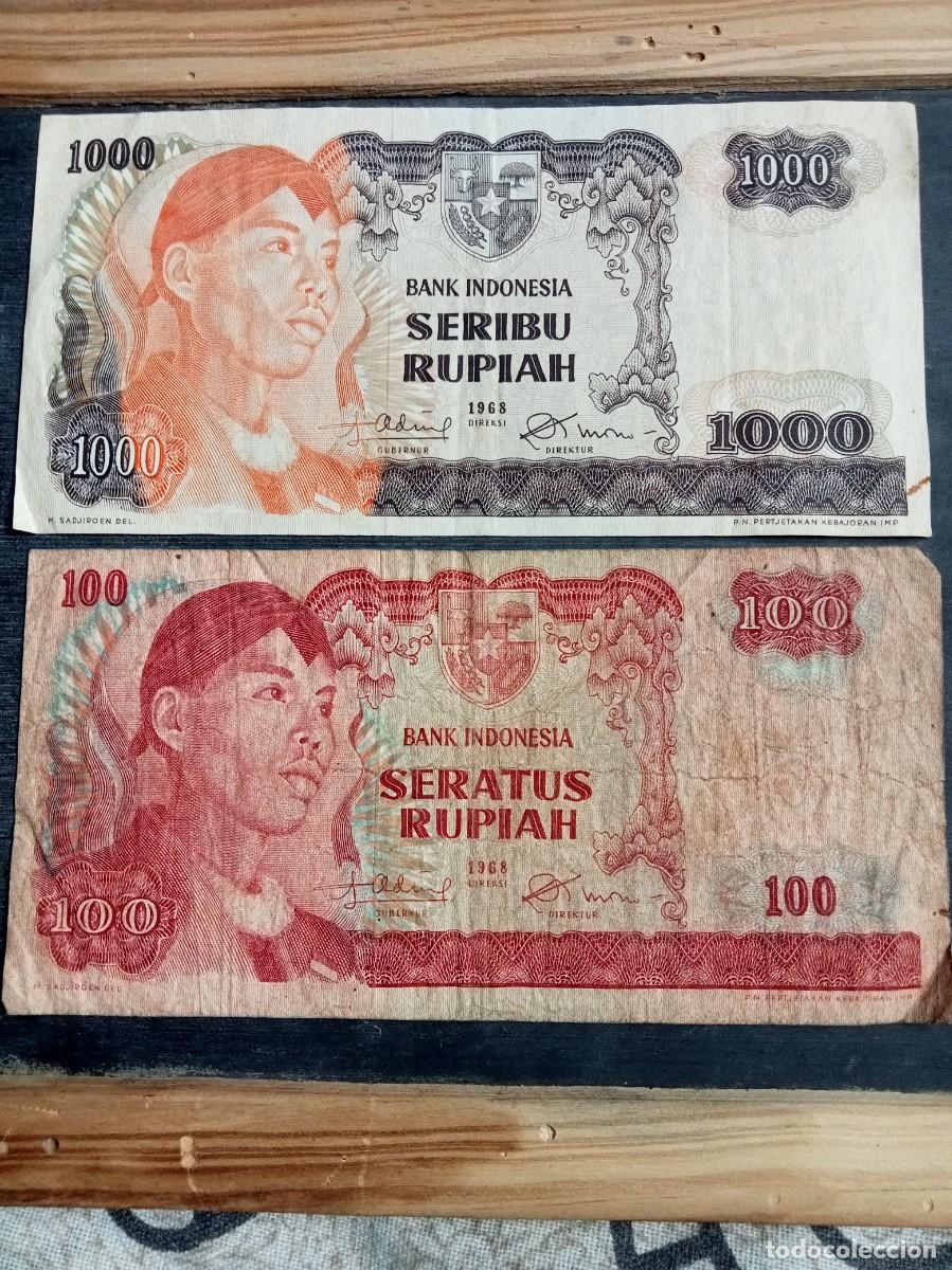 Billetes extranjeros: 2 BILLETES DE 100-1000 RUPIAS INDONESIA 1968