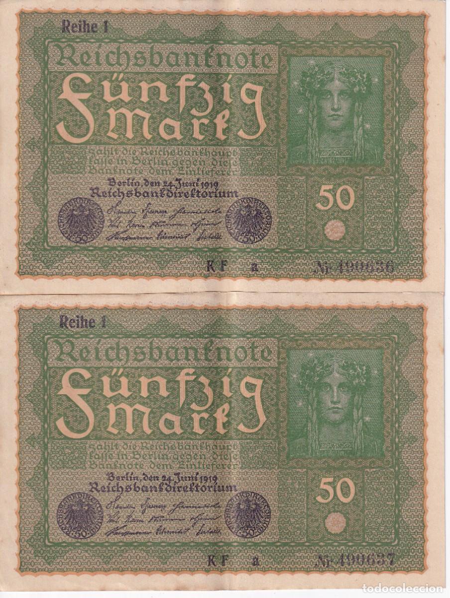 Billetes extranjeros: PAREJA CORRELATIVA DE ALEMANIA DE 50 MARK DEL A&Ntilde;O 1919 CALIDAD EBC
