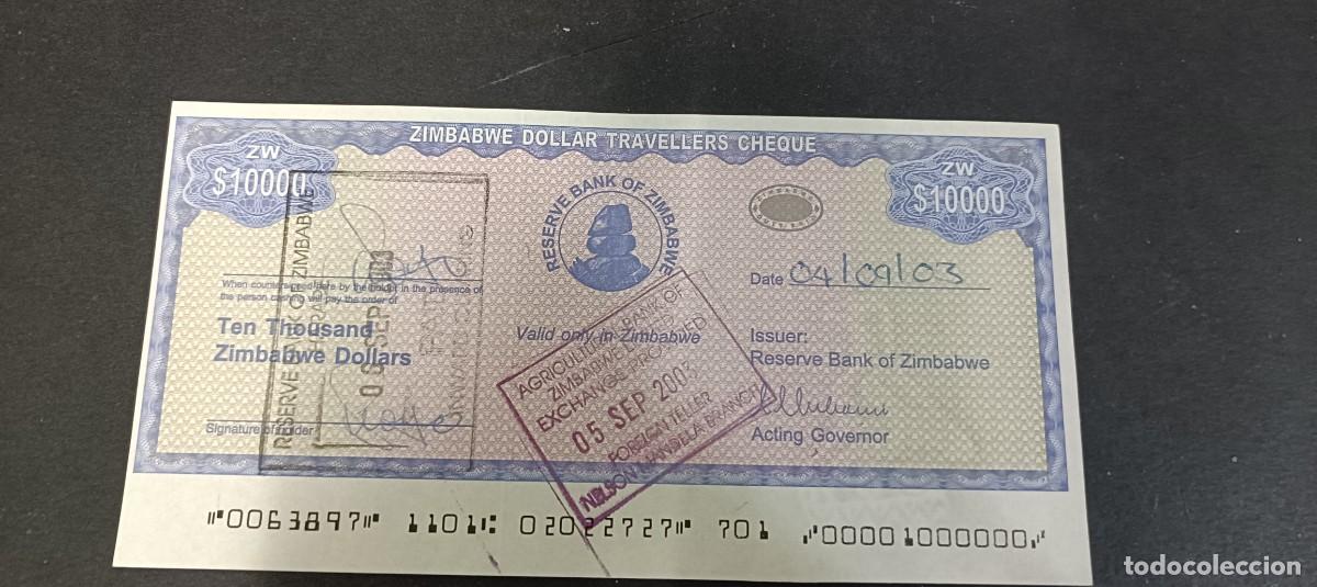 Billetes extranjeros: ZIMBABWE 10000 DOLARES TRAVELLERS CHEQUE 2003 S/C P=17