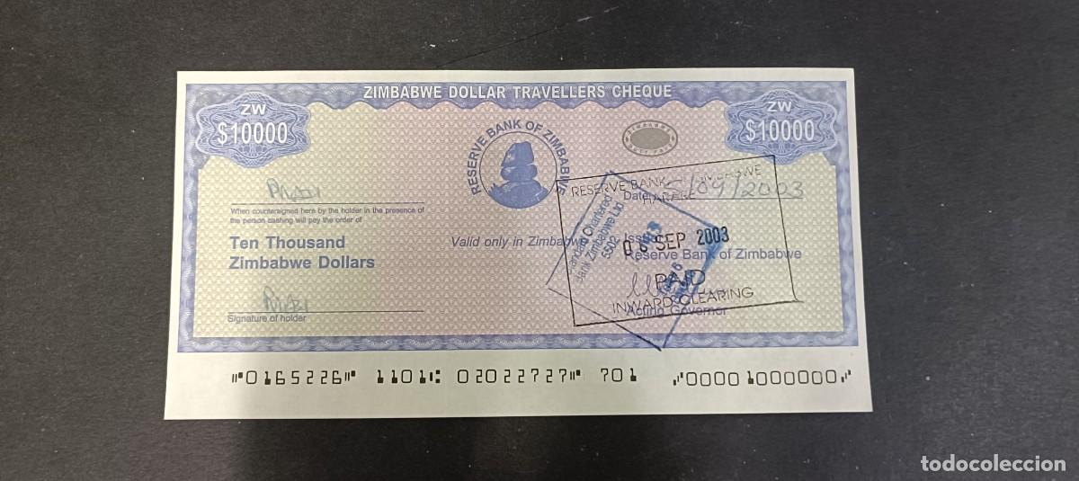Billetes extranjeros: ZIMBABWE 10000 DOLARES TRAVELLERS CHEQUE 2003 S/C P=17