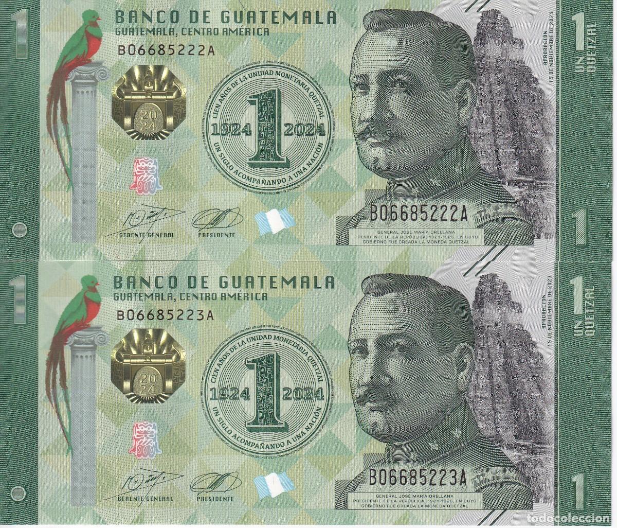 Billetes extranjeros: PAREJA CORRELATIVA DE GUATEMALA DE 1 QUETZAL DEL 15 DE NOVIEMBRE DEL 2023 SIN CIRCULAR (SC)
