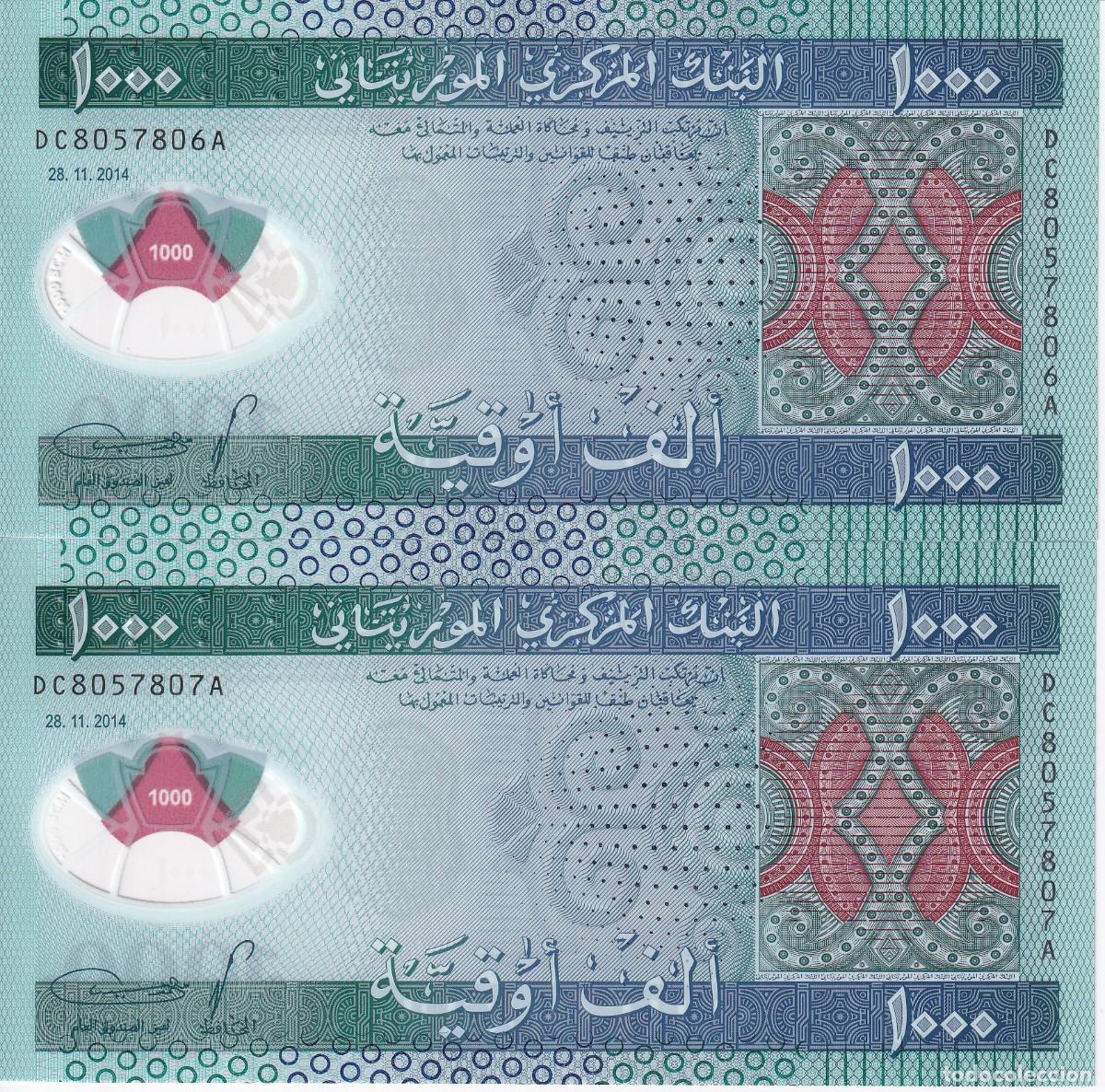 Billetes extranjeros: PAREJA CORRELATIVA DE MAURITANIA DE 1000 OUGUIYA DEL A&Ntilde;O 2014 SIN CIRCULAR (UNC) POLYMERO