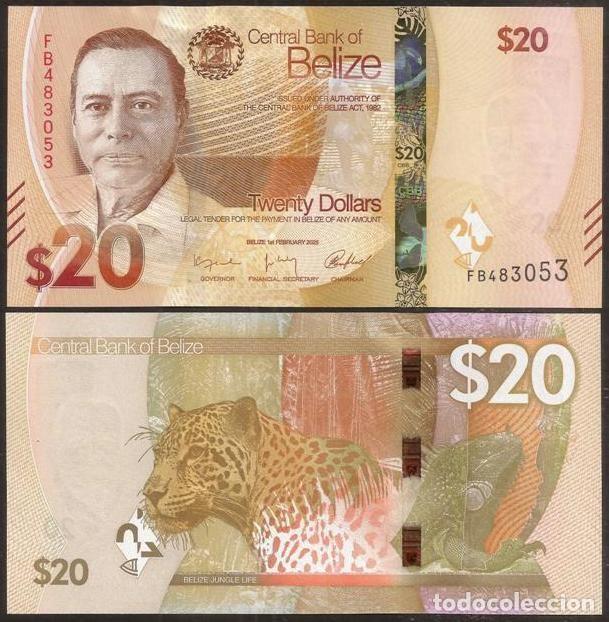 Banconote internazionali: BELICE (BELIZE). 20 dolares 2025. S/C. Fauna, gatito, iguana.