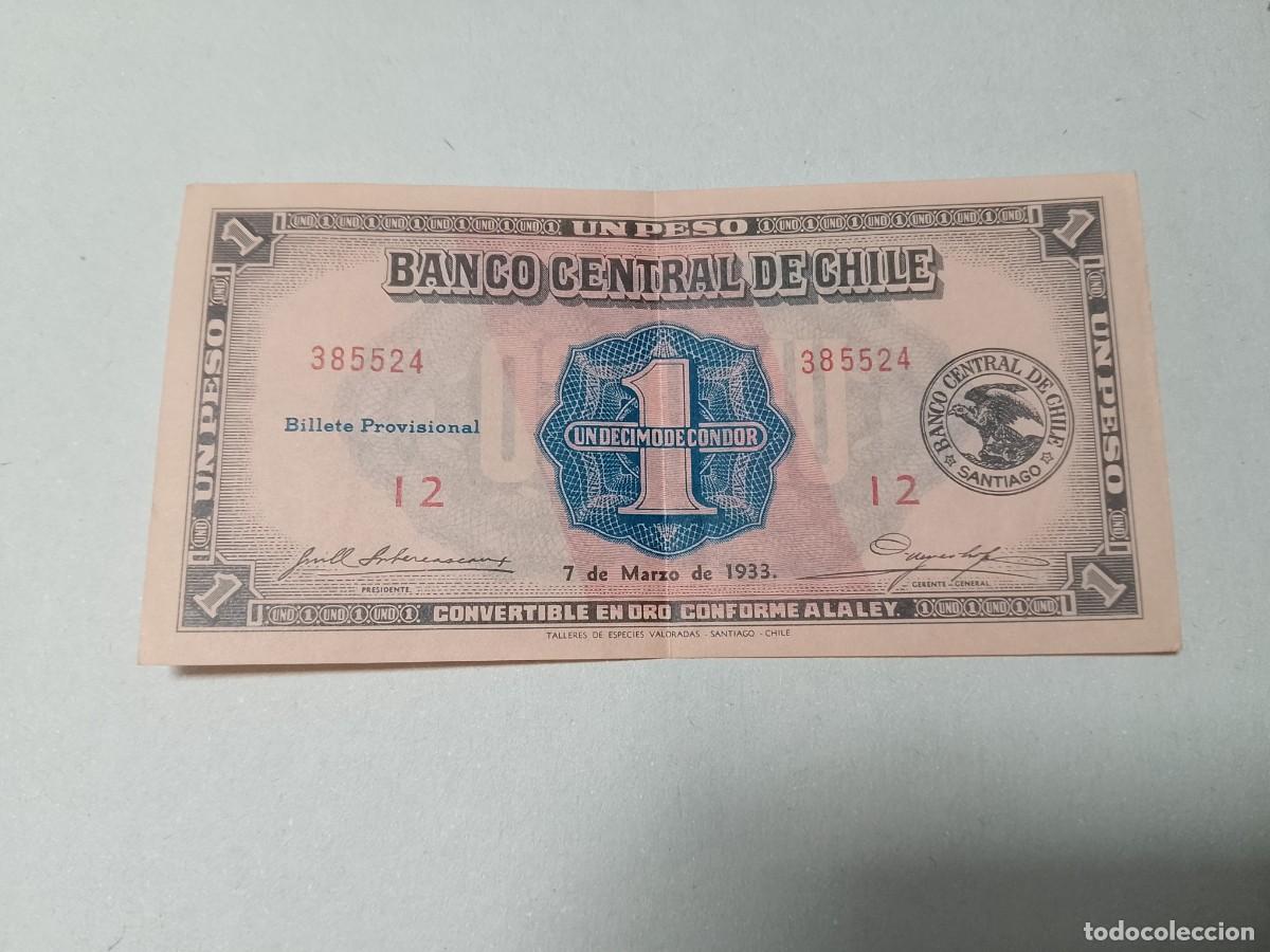 Billetes extranjeros: Billete Chile, 1 condor, a&ntilde;o 1933, xf+