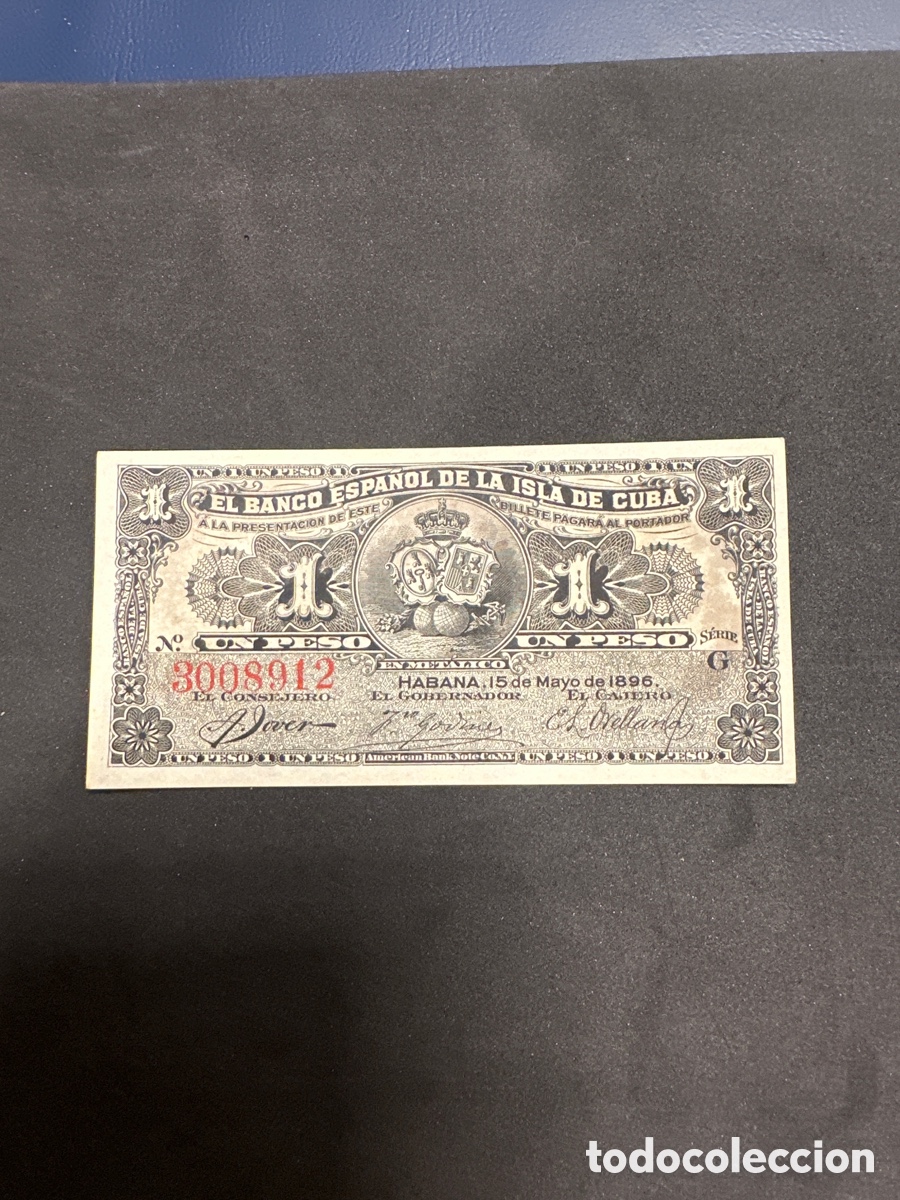 Billetes extranjeros: Billete del Banco Espa&ntilde;ol de la isla de Cuba 1 peso a&ntilde;o 1896 sin circular