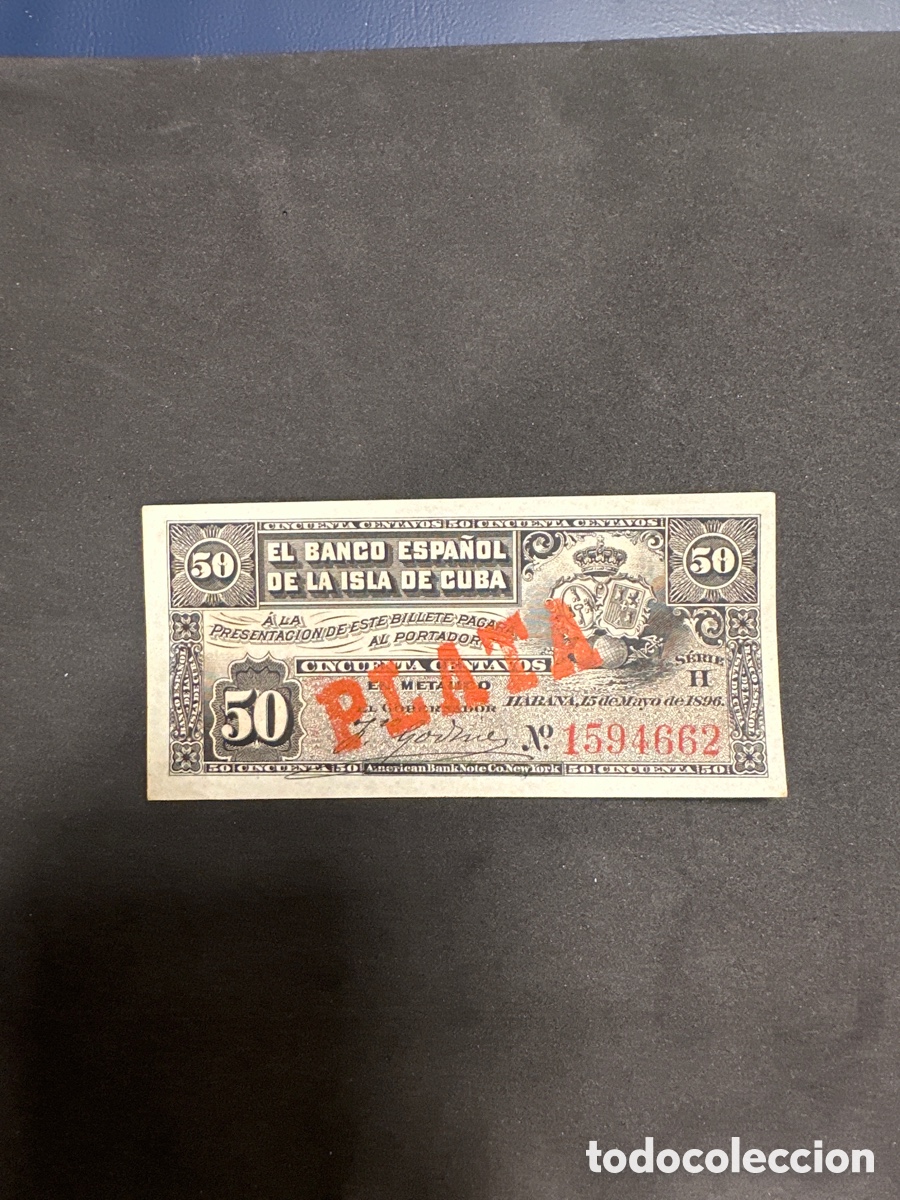 Billetes extranjeros: Billete del Banco Espa&ntilde;ol de la isla de Cuba 50 centavos a&ntilde;o 1896 sin circular