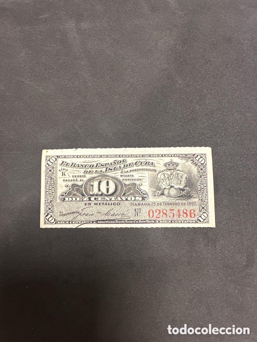 Billetes extranjeros: Billete del Banco Espa&ntilde;ol de la isla de Cuba 10 centavos a&ntilde;o 1897 sin circular