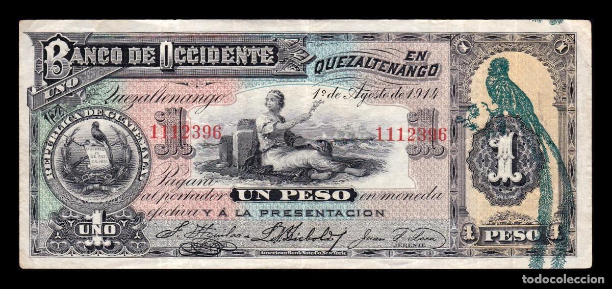 Billetes extranjeros: Guatemala 1 Peso 1914 Pick S173c Mbc Vf