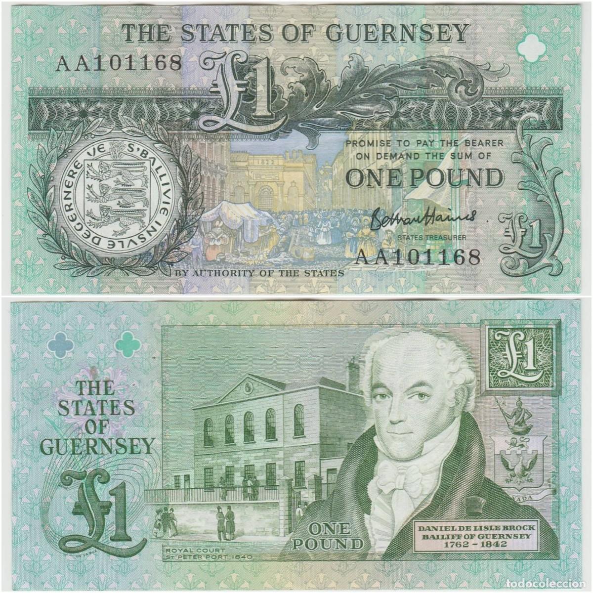 Billetes extranjeros: Guernsey 1 Libra n/s AA101168 Circulado (el de la foto)