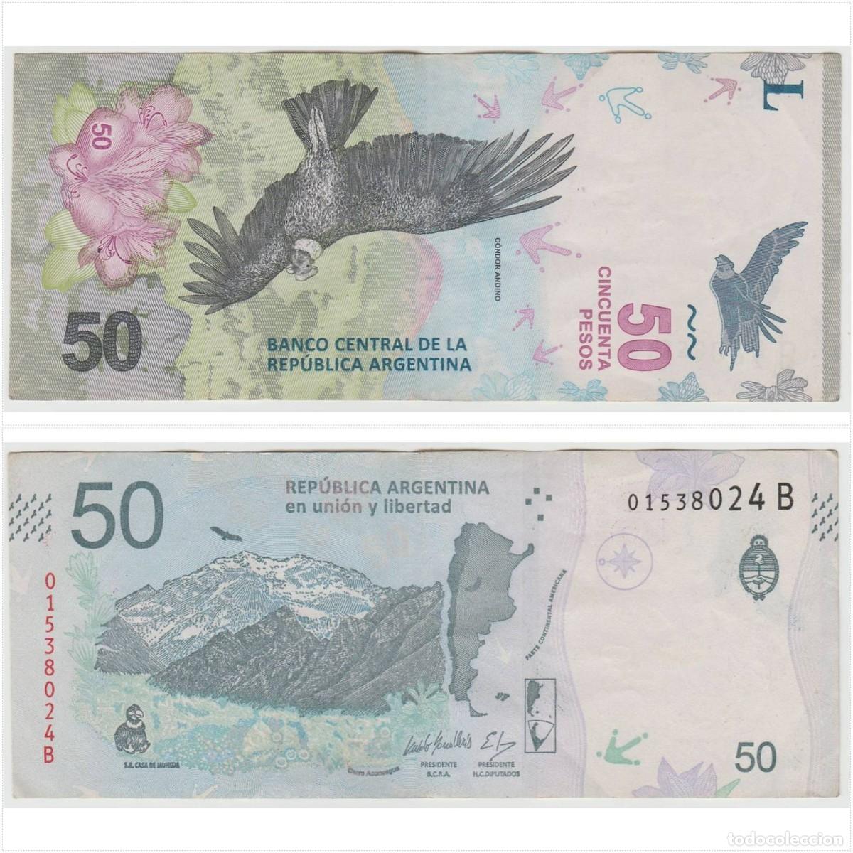 Billetes extranjeros: Argentina 50 pesos 2018 n/s 01538024B Circulado (el de la foto)