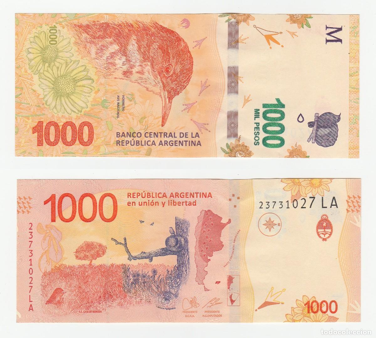 Billetes extranjeros: Argentina 1000 Pesos 2017 n/s 23731027LA Circulado (el de la foto)