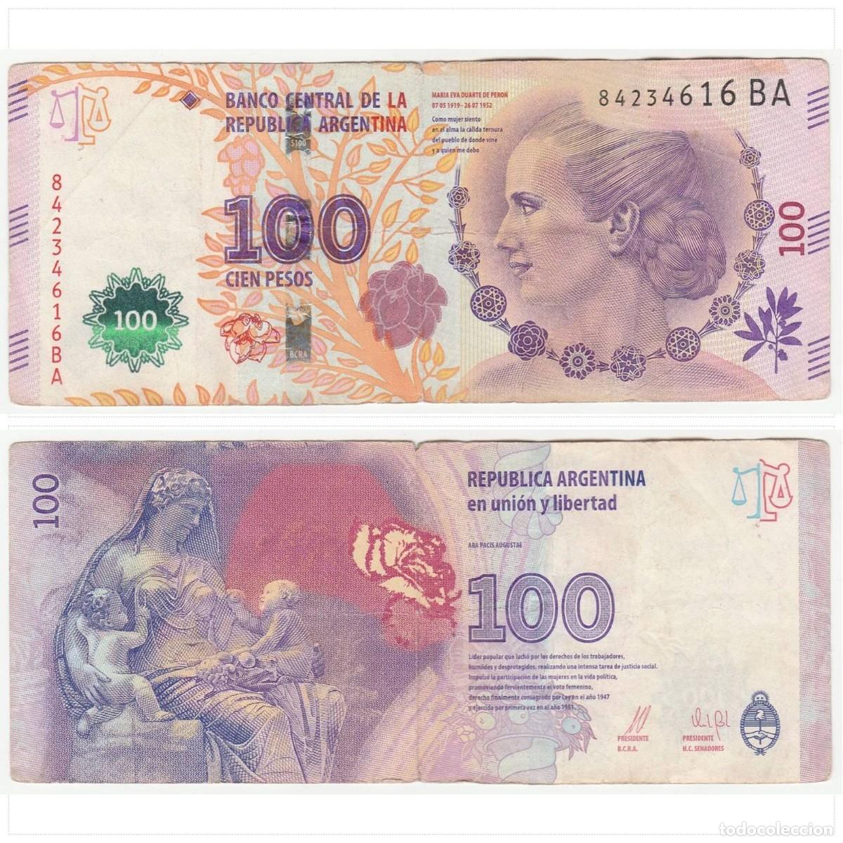 Billetes extranjeros: Argentina 100 Pesos n/s 84234616BA Circulado (el de la foto)
