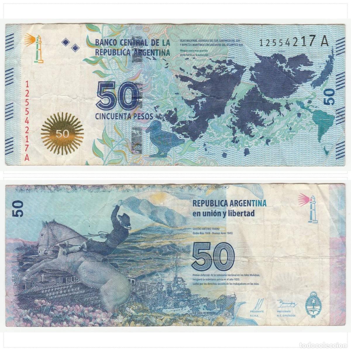 Billetes extranjeros: Argentina 50 Pesos 2015 Falkland n/s 12554217A Circulado (el de la foto)