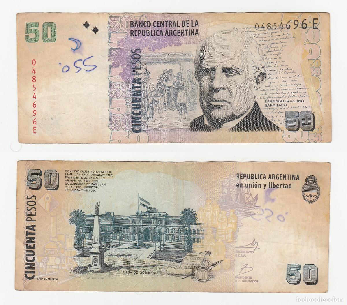 Billetes extranjeros: Argentina 50 Pesos n/s 04854696E Circulado (el de la foto)