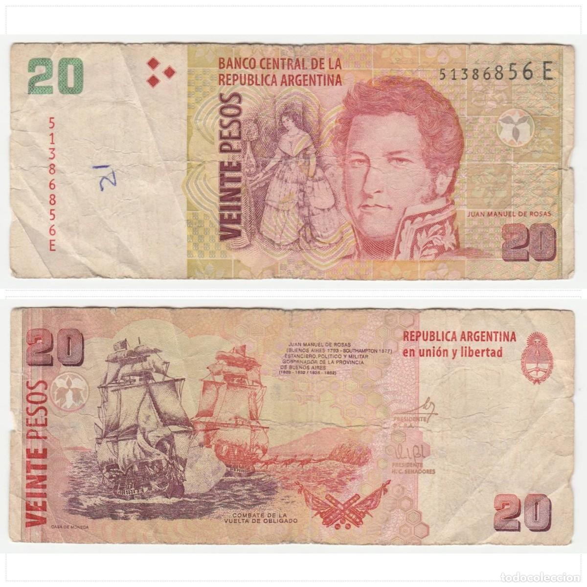 Billetes extranjeros: Argentina 20 Pesos n/s 51386856E Circulado (el de la foto)