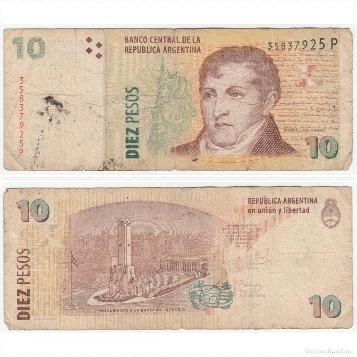 Billetes extranjeros: Argentina 10 Pesos n/s 35837925P Circulado (el de la foto)