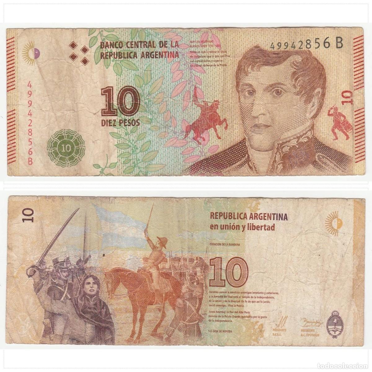 Billetes extranjeros: Argentina 10 Pesos 2017 n/s 49942856B Circulado (el de la foto)