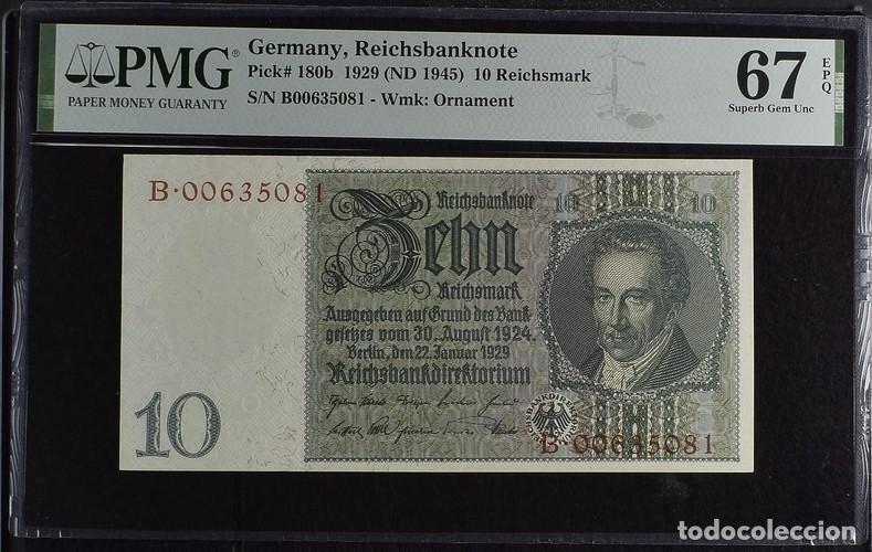 Billetes extranjeros: ALEMANIA * BILLETE 10 REICHSMARK 1929 * PMG-67 EPQ (IC-1523)