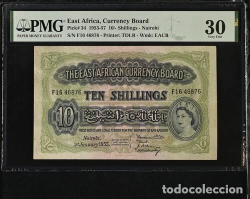 Billetes extranjeros: AFRICA ORIENTAL * BILLETE 10 SHILLINGS 1953-57 * PMG-30 (IC-1526)