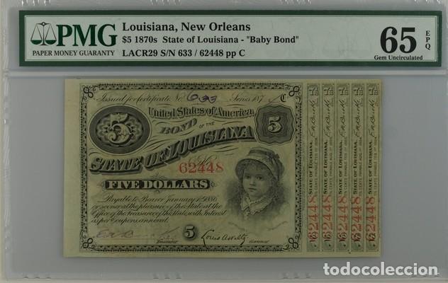 Billetes extranjeros: ESTADOS UNIDOS * BILLETE 5 DOLLARS 1870s LOUISIANA * PMG-65 EPQ (IC-1530)