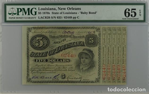 Billetes extranjeros: ESTADOS UNIDOS * BILLETE 5 DOLLARS 1870s LOUISIANA * PMG-65 EPQ (IC-1531)