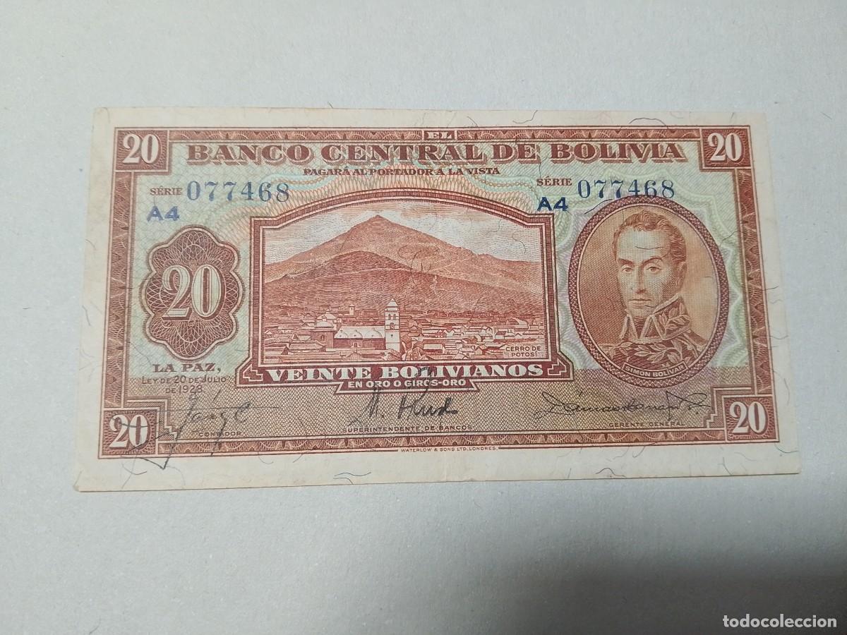 Billetes extranjeros: Billete Bolivia, 20 pesos bolivianos, a&ntilde;o 1928, serie A