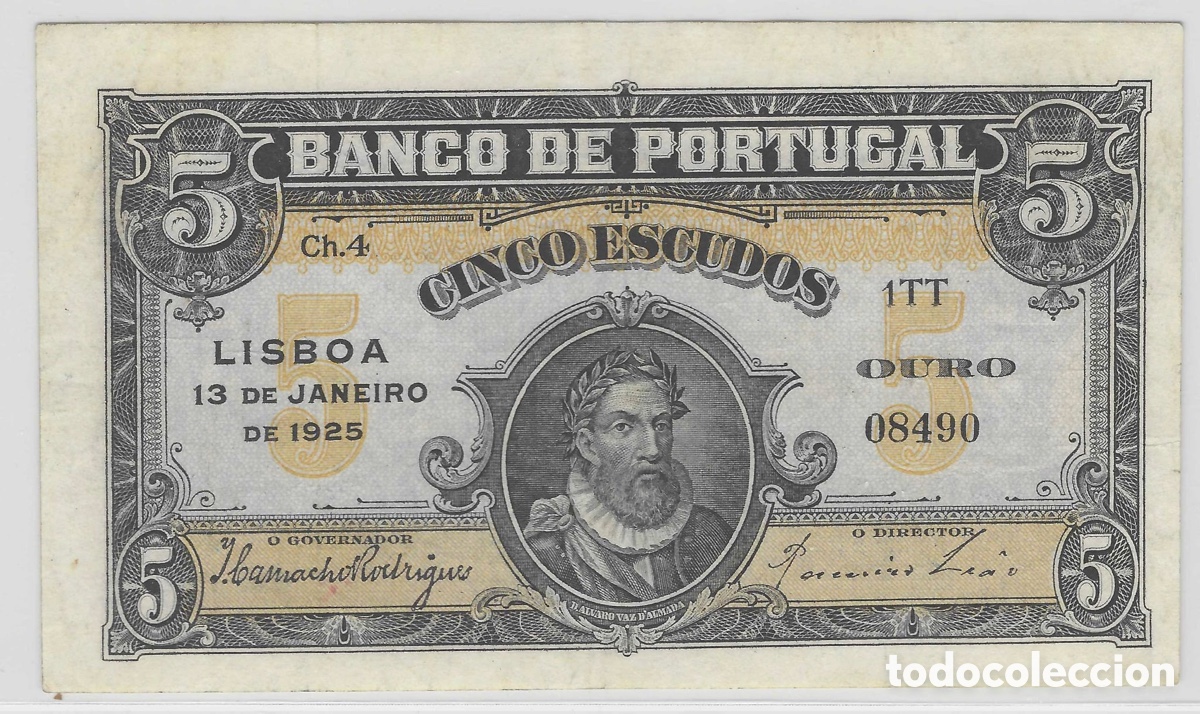Billetes extranjeros: Billete 5 escudos Portugal 1925 Ch4