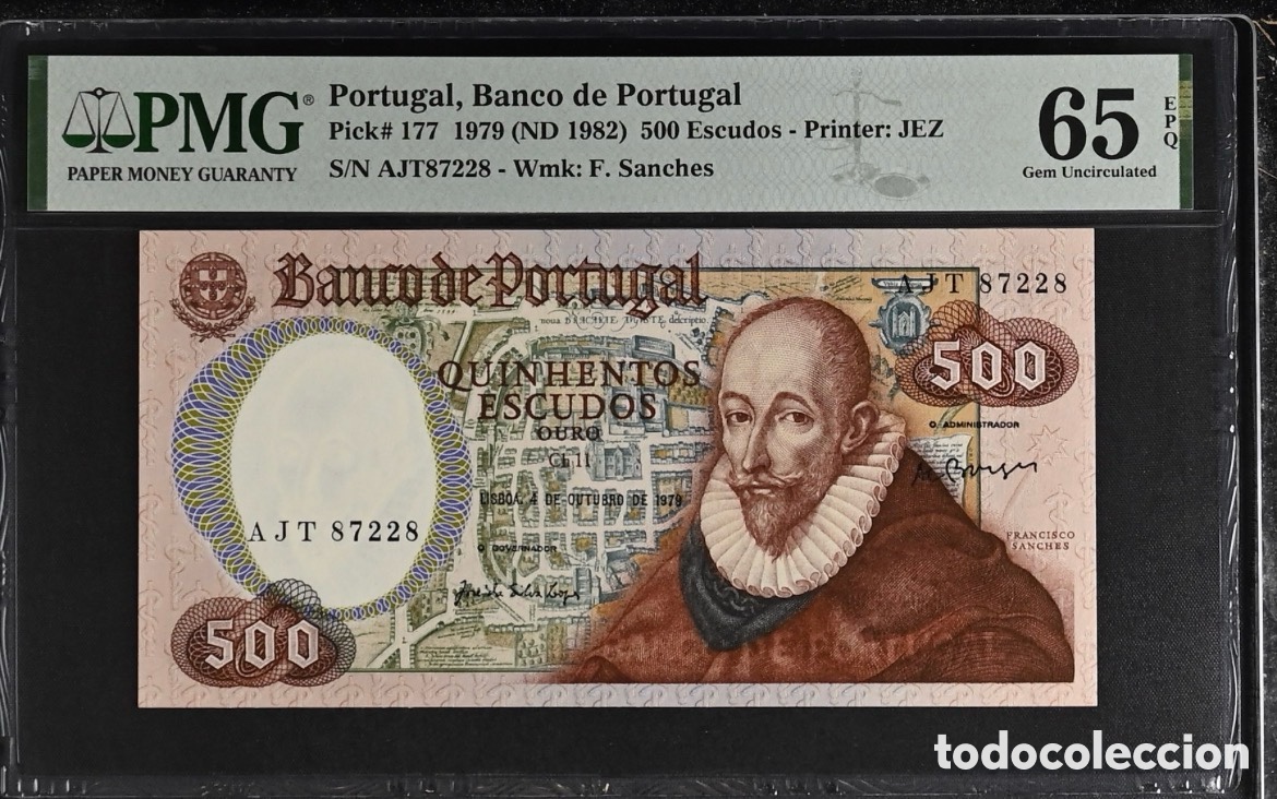 Billetes extranjeros: Billete 500 escudos certificado Francisco Sanches Ch11 1979