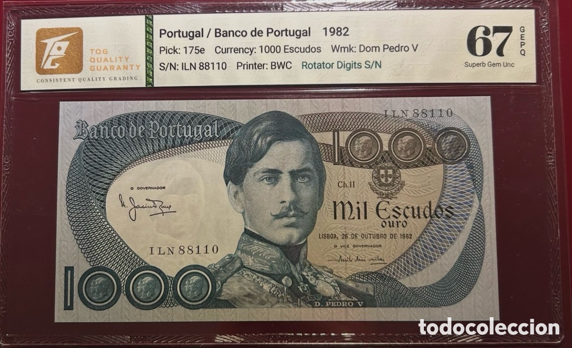 Billetes extranjeros: Billete 1000 escudos certificado 67 D. Pedro V Ch11 1982