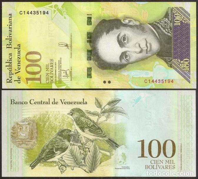 Billetes extranjeros: VENEZUELA. 100000 bolivares 13.12. 2017. S/C. Fauna. Cardenalitos.
