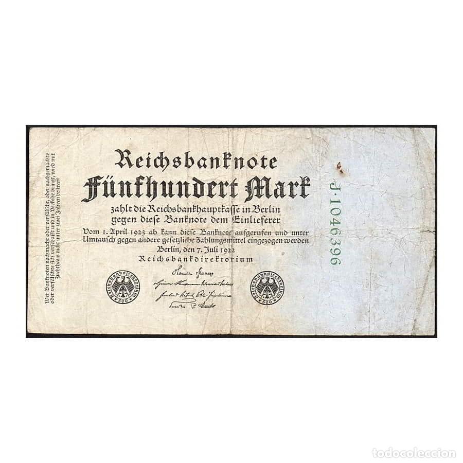 Billetes extranjeros: Alemania 1922 [BLL] 500 Marcos. Reichsbanknote (BC)