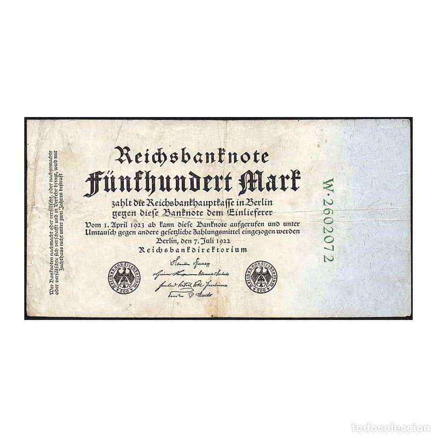 Billetes extranjeros: Alemania 1922 [BLL] 500 Marcos. Reichsbanknote (BC)