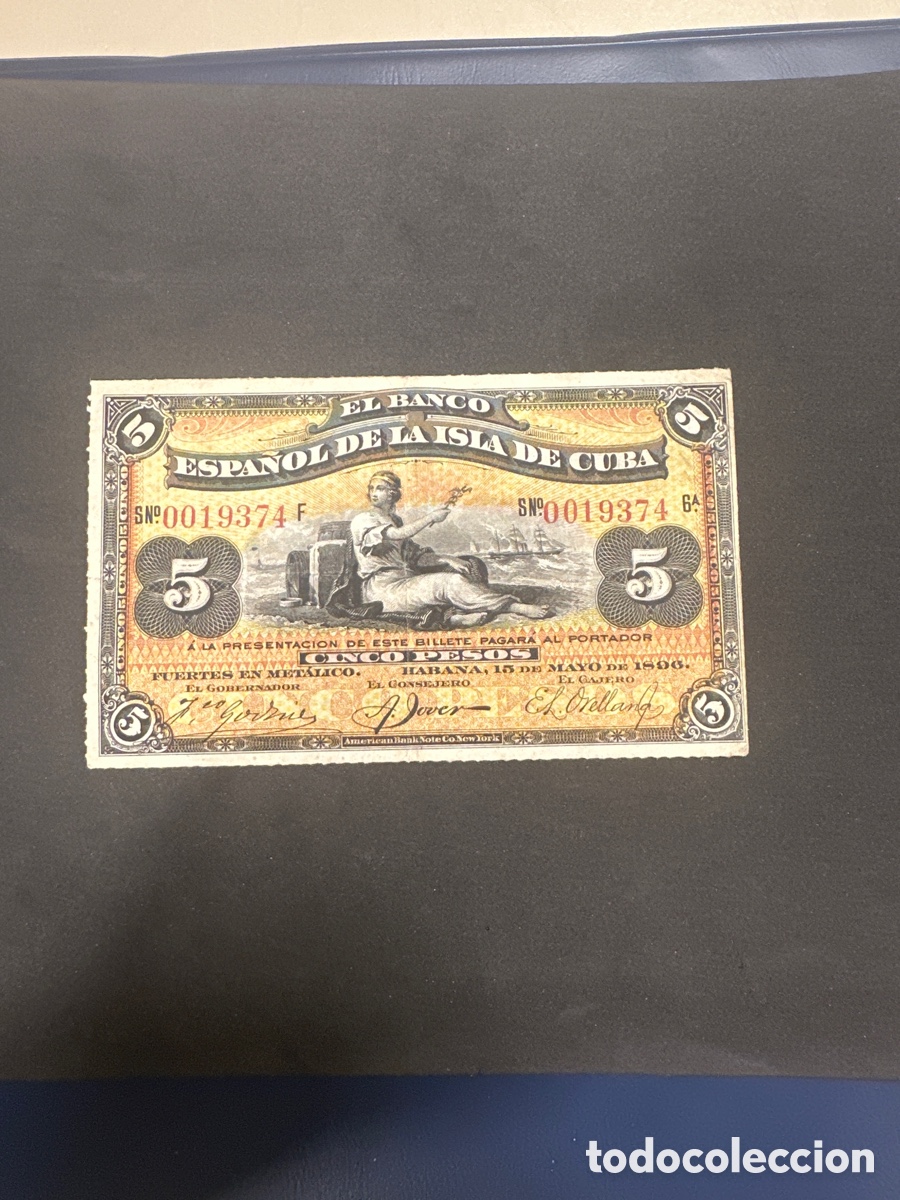 Billetes extranjeros: Billete del banco Espa&ntilde;ol de la Isla de Cuba de 5 pesos a&ntilde;o 1896 sin certificado de plata