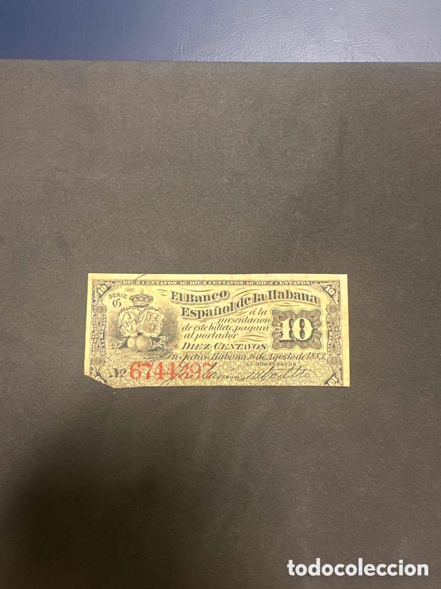Billetes extranjeros: Billete del Banco Espa&ntilde;ol de La Habana 10 centavos a&ntilde;o 1883