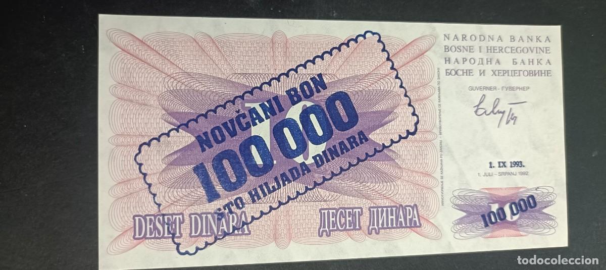 Billetes extranjeros: BOSNIA HERZEGOVINA 100000 DINARA 1993 S/C P=34(RETIMBRADO)