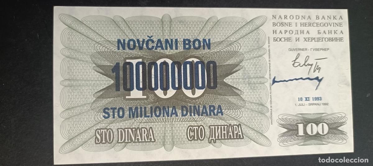 Billetes extranjeros: BOSNIA HERZEGOVINA 100000000 DINARA 1993 S/C P=37(RETIMBRADO)