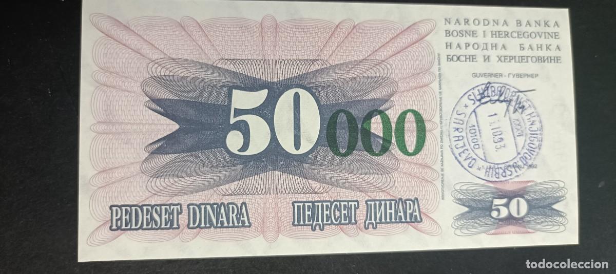 Billetes extranjeros: BOSNIA HERZEGOVINA 50000 DINARA 1993 S/C P=55e( VERDE RETIMBRADO)