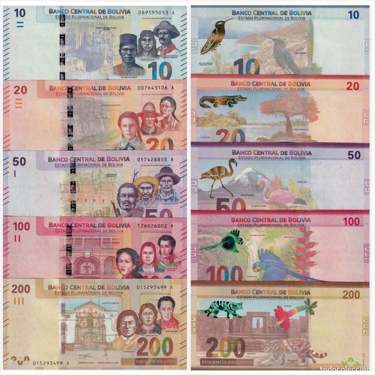 Billetes extranjeros: BOLIVIA Set Completo 10 20 50 100 200 Bolivianos 2018-2024 Sin Circular