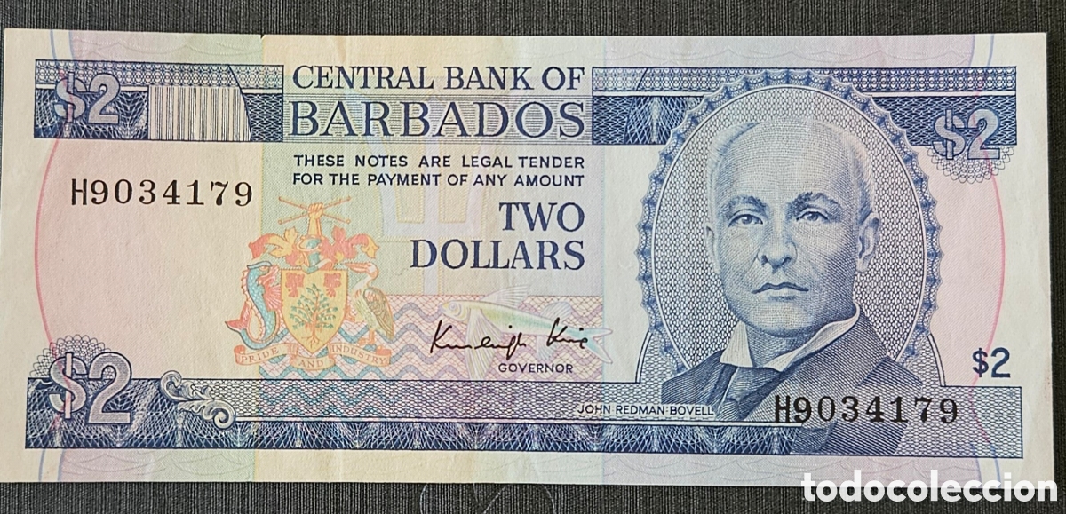 Billetes extranjeros: BARBADOS, TWO DOLLARS. CIRCULADO.
