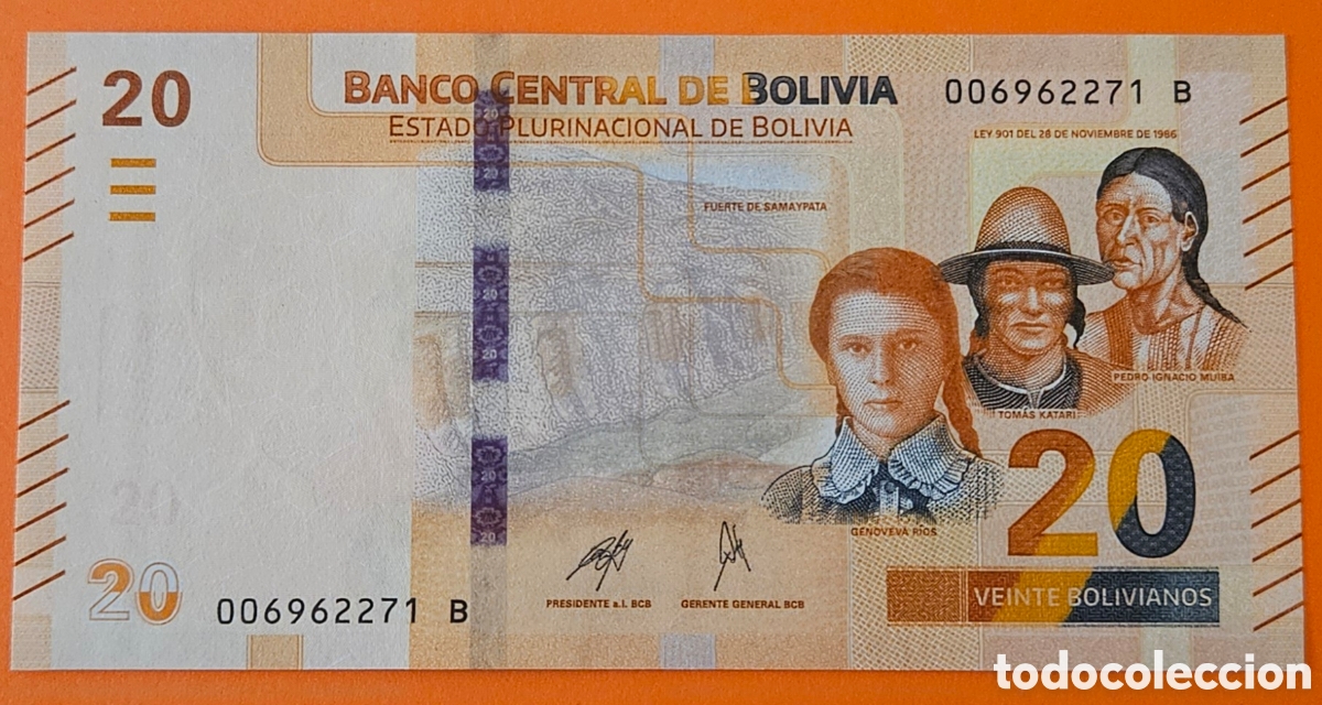 Billetes extranjeros: BOLIVIA, 20 BOLIVIANOS, 1986.