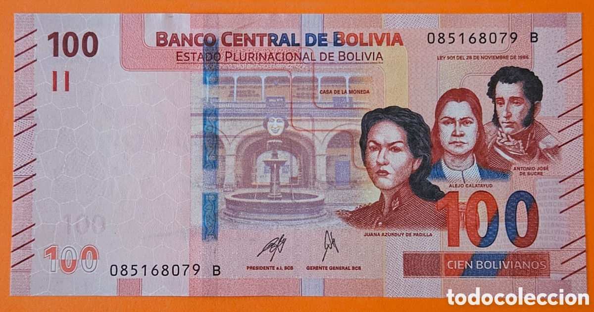 Billetes extranjeros: BOLIVIA, 100 BOLIVIANOS, 1986. SC.